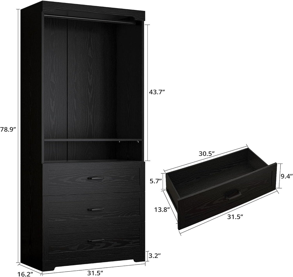 IRONCK Freestanding Closet System with Adjustable Shelves & 3 Drawers