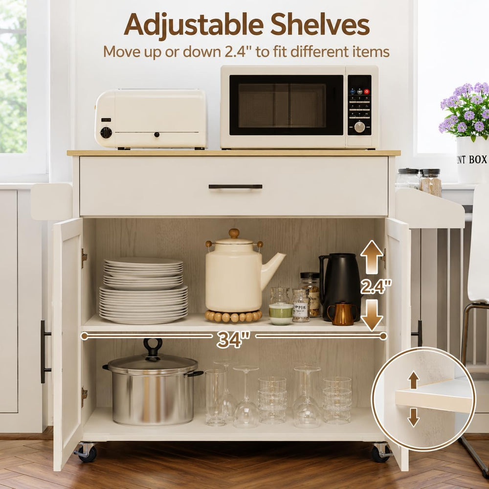 IRONCK Kitchen Island Table on Wheels with Drop Leaf, 47.25" Wide White