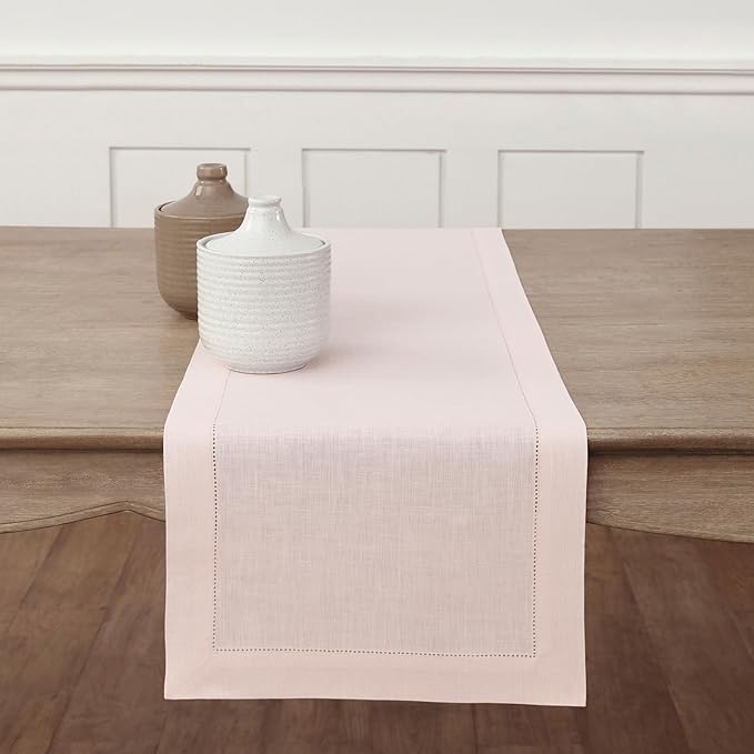 Solino Home Linen Pink Table Runner 132 Inches Long - 100% Pure Linen Extra L...