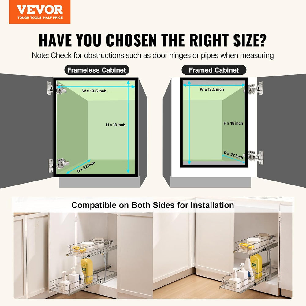 VEVOR Pull Out Cabinet Organizer, 12"W x 21"Dx15.2"H Heavy Dut...