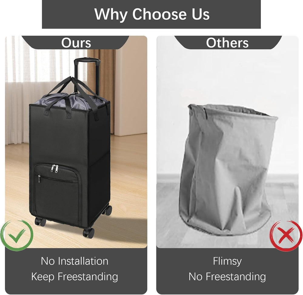Bukere Extra Large Rolling Laundry Basket with Wheels, 90L Freestanding Colla...
