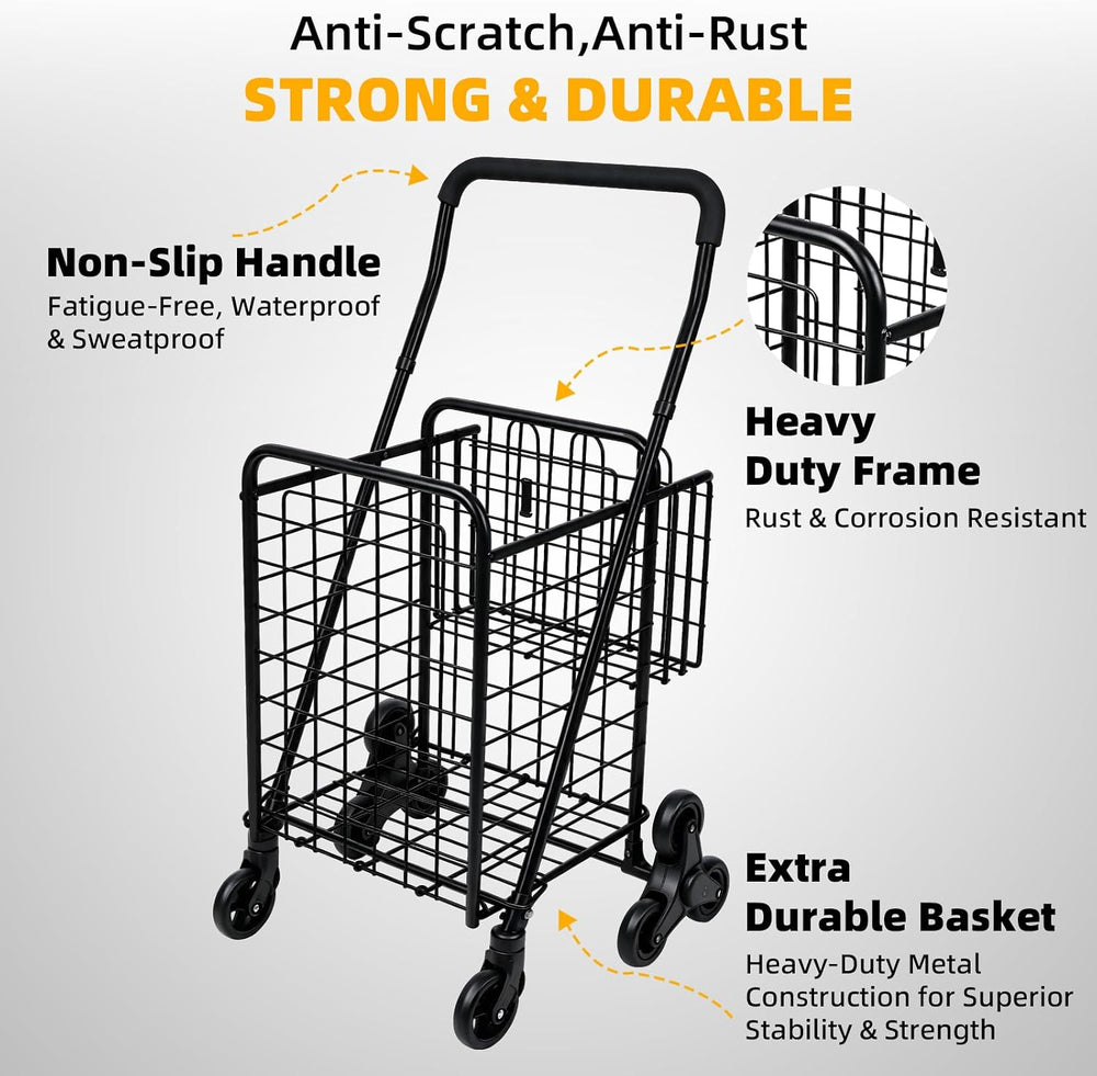 Kiffler Stair Climber Grocery Shopping Cart with 360° Swivel & Tri-Wheels