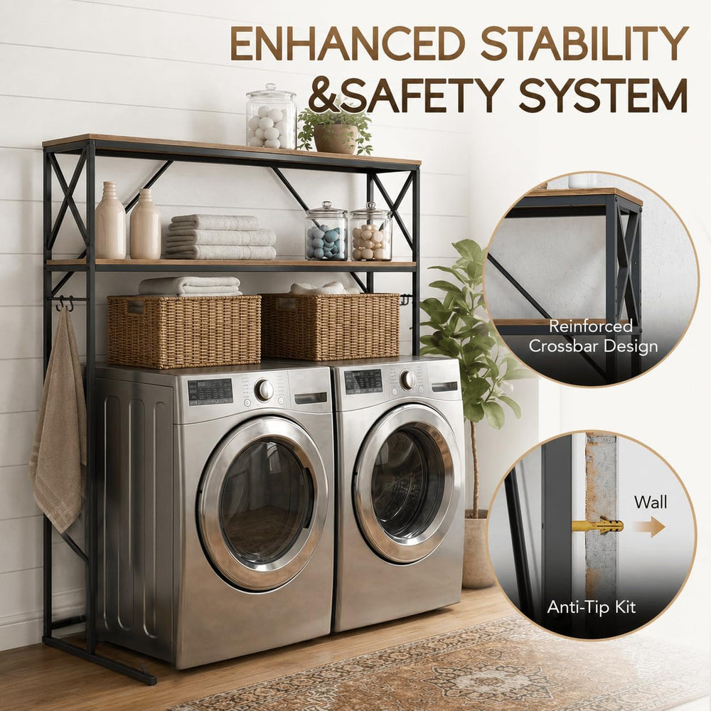 2 Tiers Over Washer and Dryer Storage Shelves,Espresso Oak