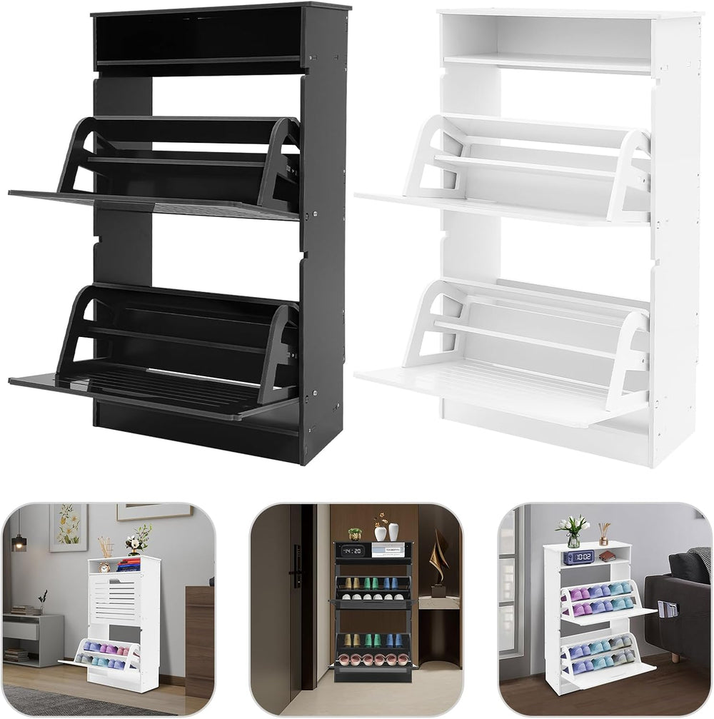Free Standing Shoe Rack for Entryway, Hidden Narrow Shoe Storage Cabinet w/2 ...