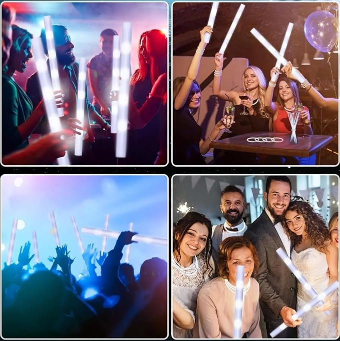 Glow Foam Sticks Bulk, 24 Pcs White Giant LED Light Up Sticks 3 Modes Flashin...