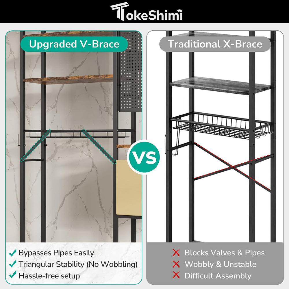6-Tier Over the Toilet Storage Rack, Adjustable Wooden Shelf