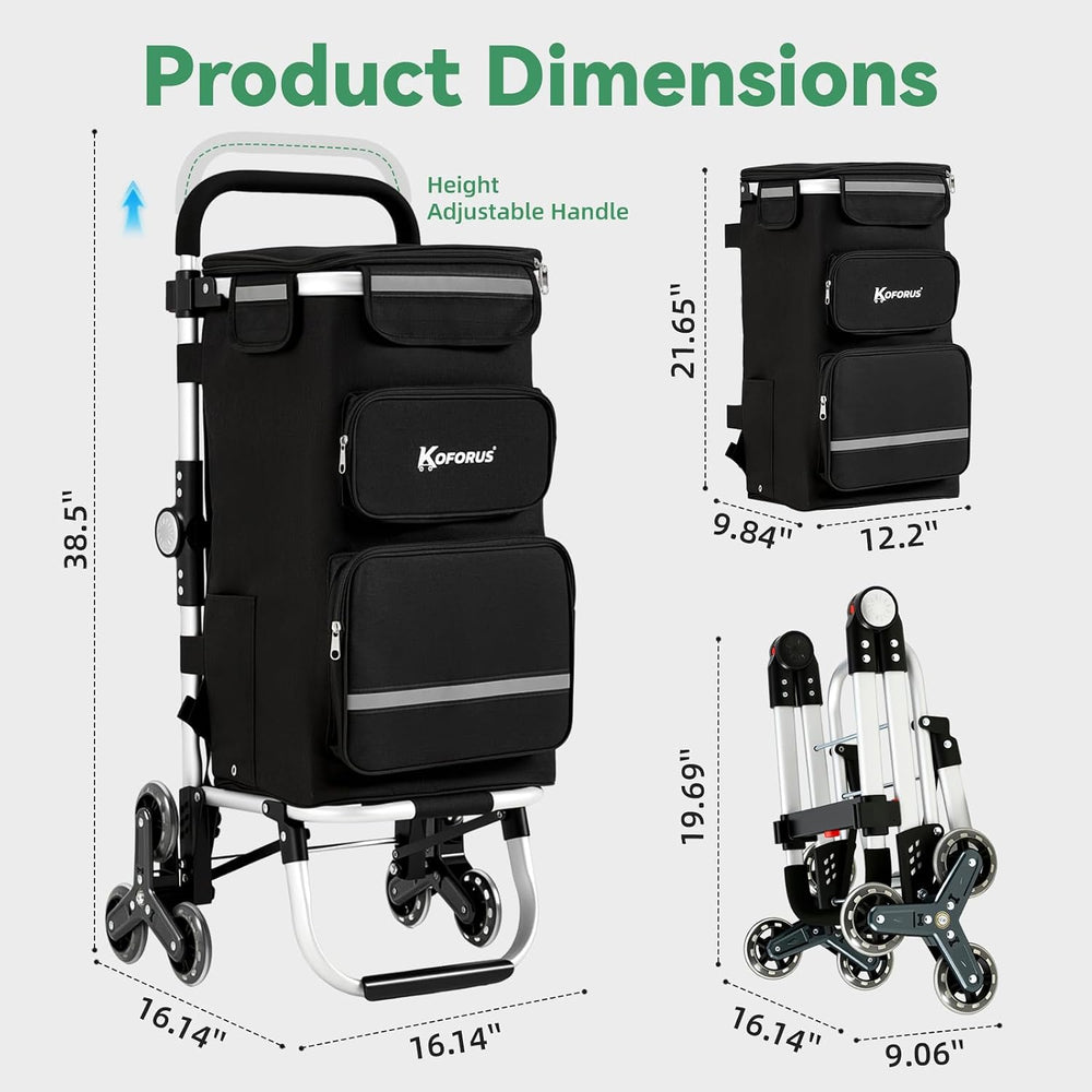 Stair Climbing Shopping Grocery Cart - 55L Total Storage, Black