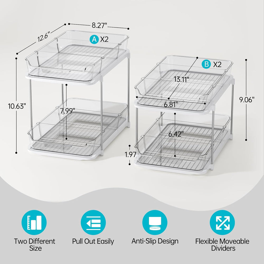 Delamu 4 Pack 2-Tier Bathroom Under Sink Organizers and Storage, Multi-Purpos...