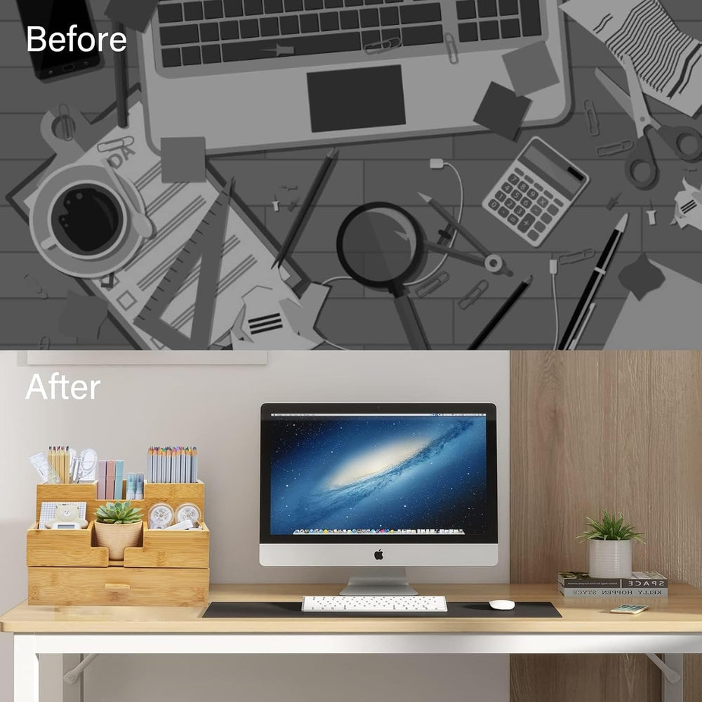 Bamboo Desk Organizer - Countertop Drawers Organizer Tabletop Storage Organiz...