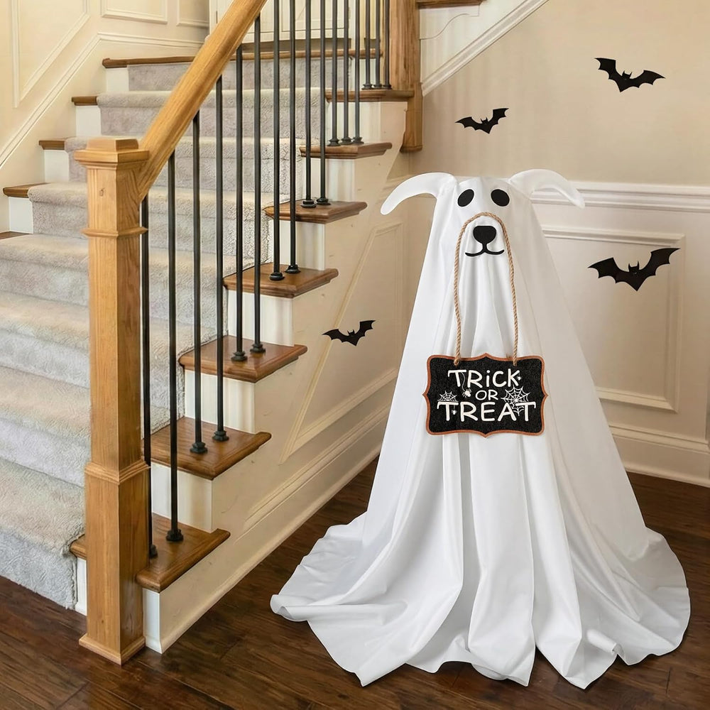 Halloween Decorations, 2 Pack 2.3 FT Light-Up Spooky Ghost Dog with 2 Sign
