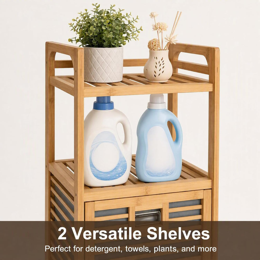 Tilt-Out Laundry Hamper Cabinet, Bamboo Laundry Basket Organizer with Removab...