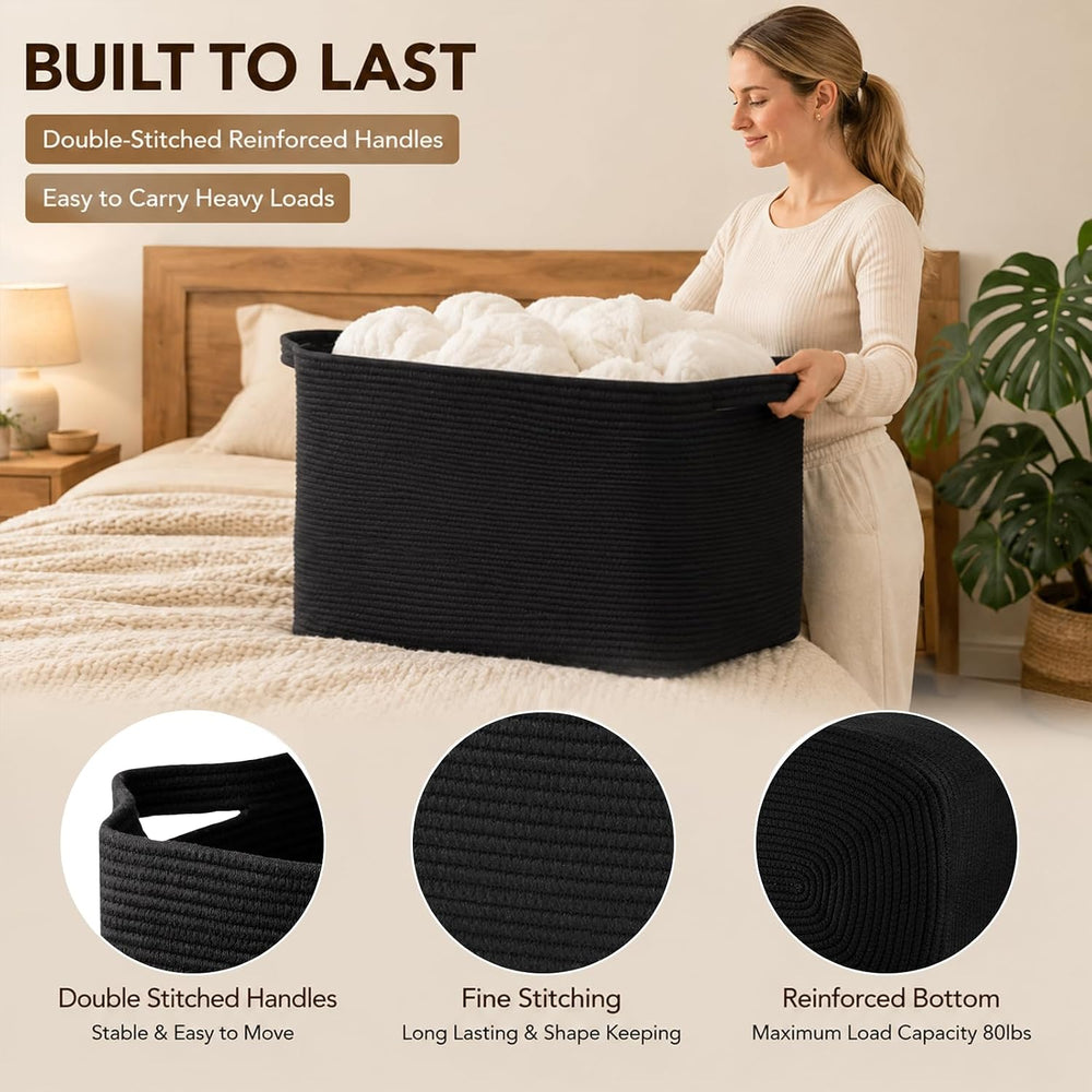 OIASKET 95L Extra Large Blanket Basket, 24" x 16.9" x 14.2" Wo...