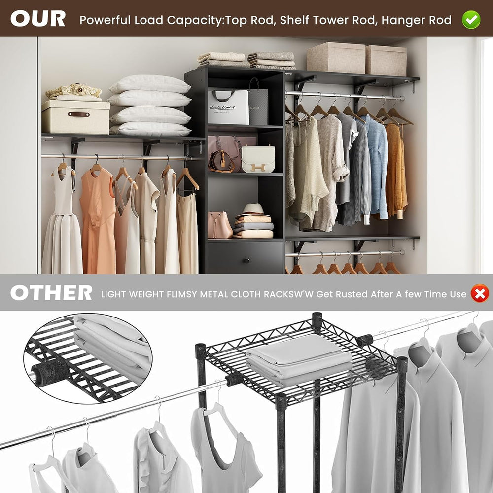 Closet Organizer - High Capacity Wardrobe Rack with 3 Drawers, Shelves & ...