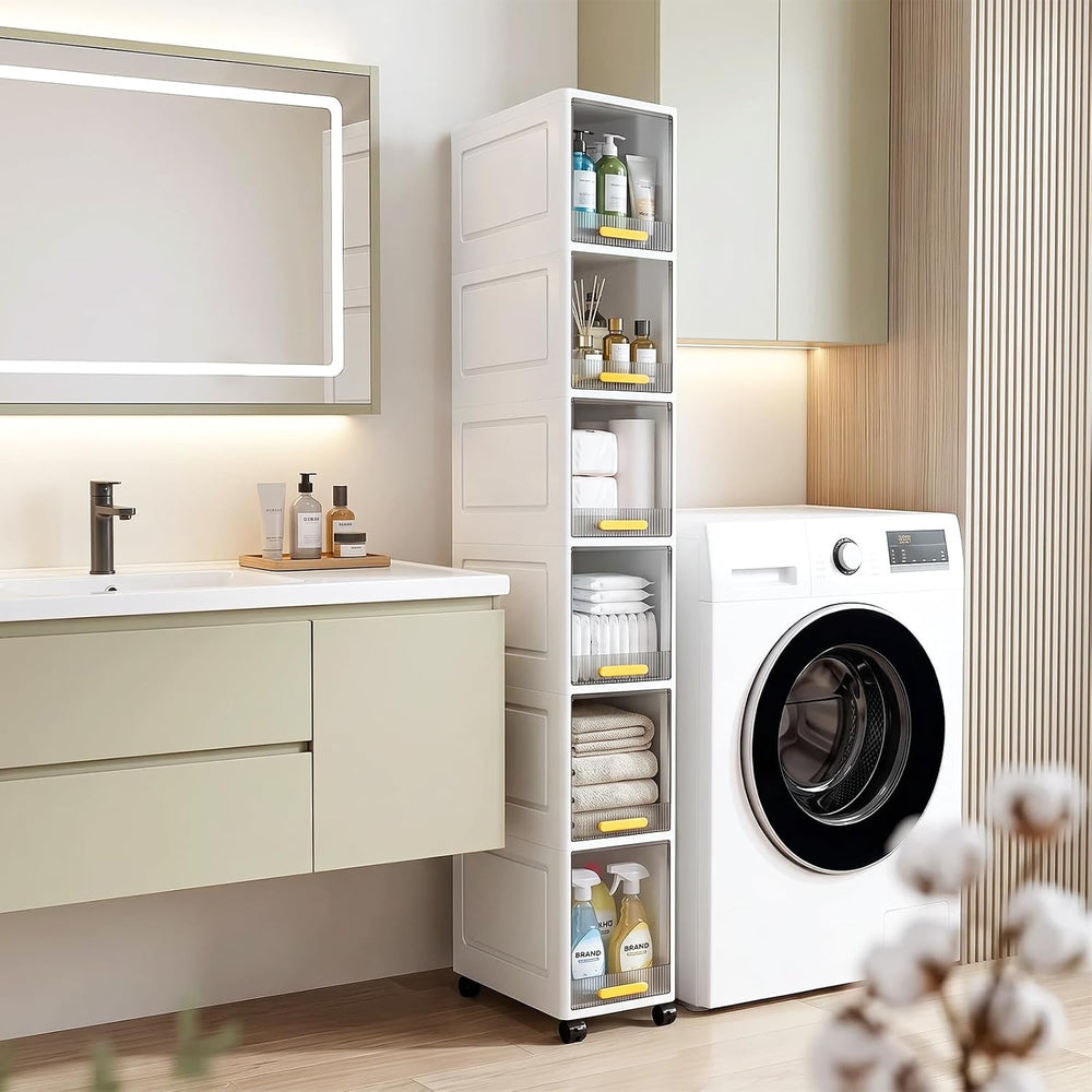 6-Tier Tall Narrow Storage Cabinet, Slim Bathroom Storage Cabinet with door