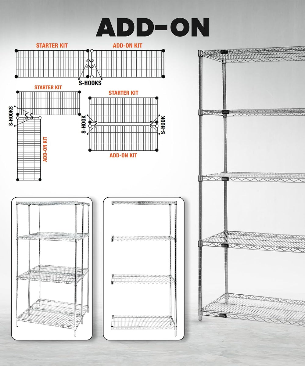 Quantum WR54-1460C-5 Wire Shelving Starter Kit with (5) Shelves and (4) Post ...