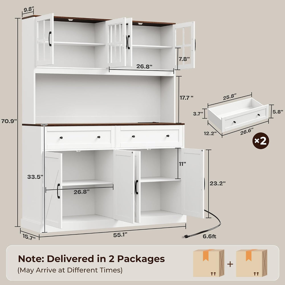 71''H x 55.1''W Pantry Cabinet with Charging Station, 4 Wide ...