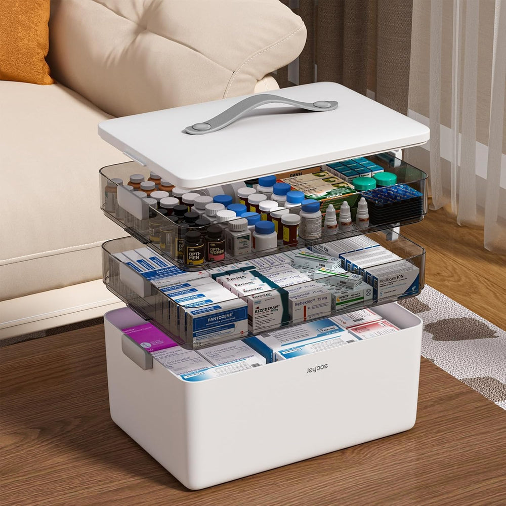 JOYBOS 3-Tier Medicine Storage Box Cabinet, Empty First Aid Kit Portable Medi...