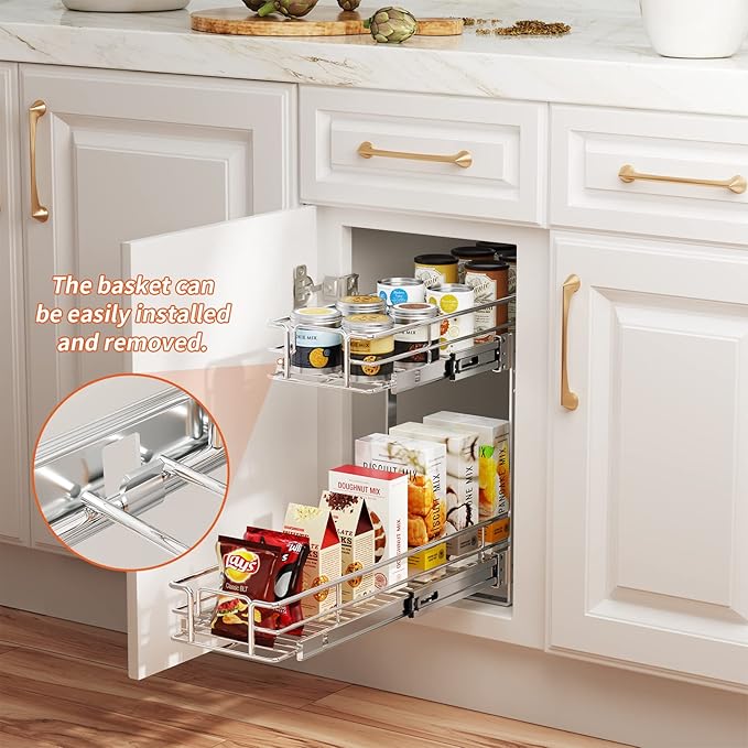 ROOMTEC Individual Pull Out Cabinet Organizer, 2 Tier Spice Rack Organizer