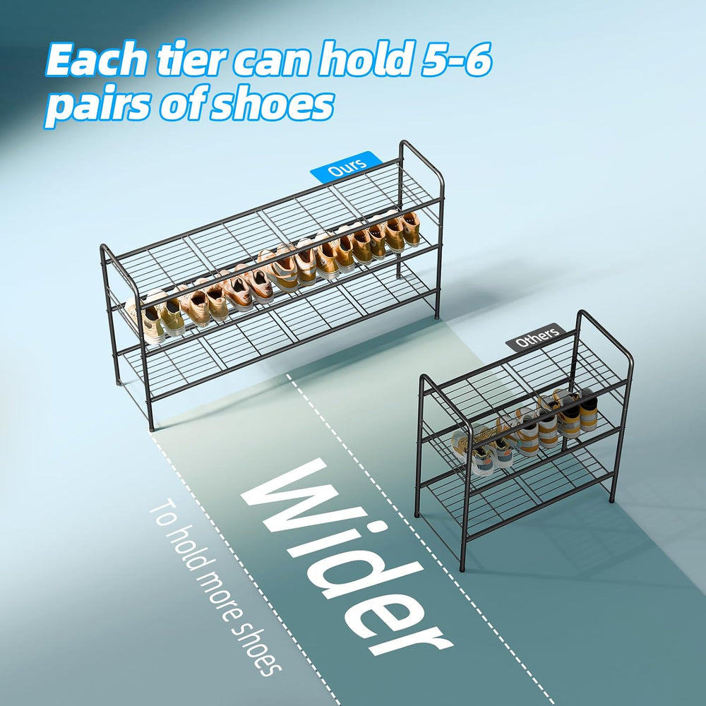 3 Tier Shoe Rack for Closet, 44 Inch Extra Long Shoe Storage Organizer for Sh...