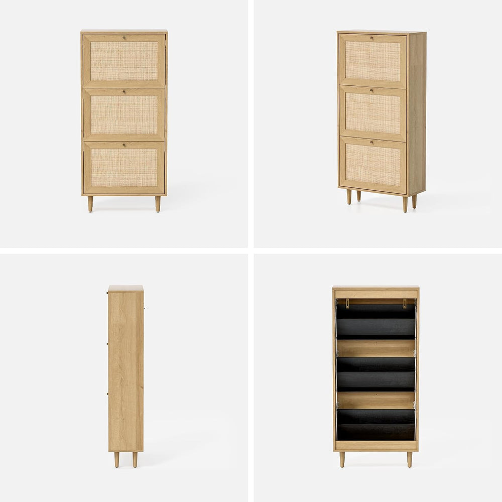 Narrow Shoe Cabinet with 3 Flip Drawers Set of 2 Hidden Freestanding Shoe Rac...