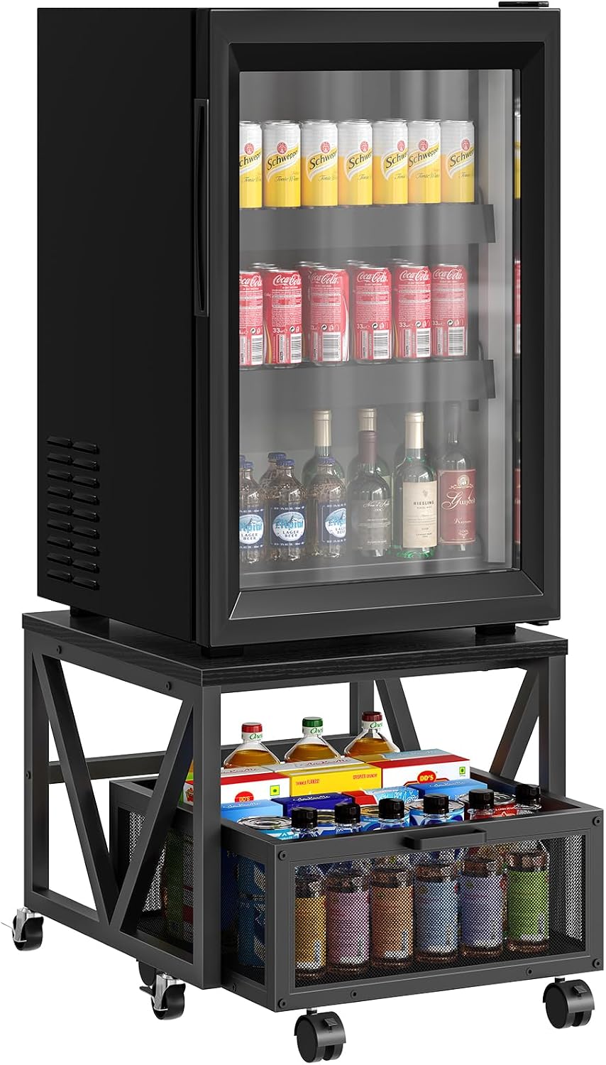 HOOBRO Mini Fridge Stand with Movable Storage Basket, Mini Fridge Cabinet wit...