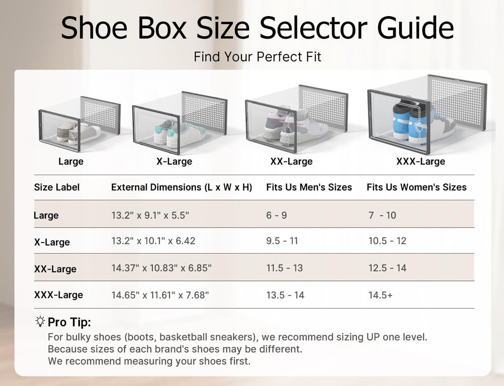 Kuject XXX-Large Shoe Storage Boxes 12 Pack, Clear Stackable Shoe Organizer