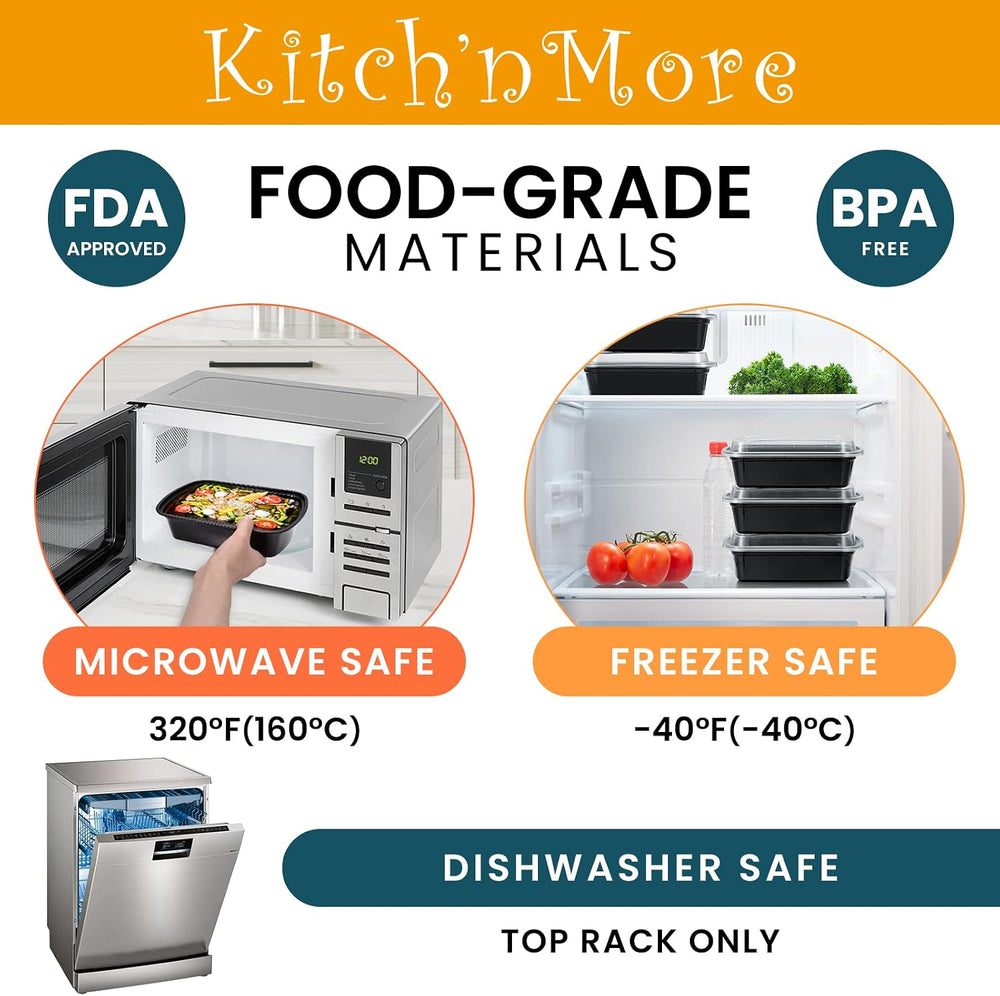 Kitch’nMore 38oz Meal Prep Containers, Extra Large &Thick Food Storage Co...