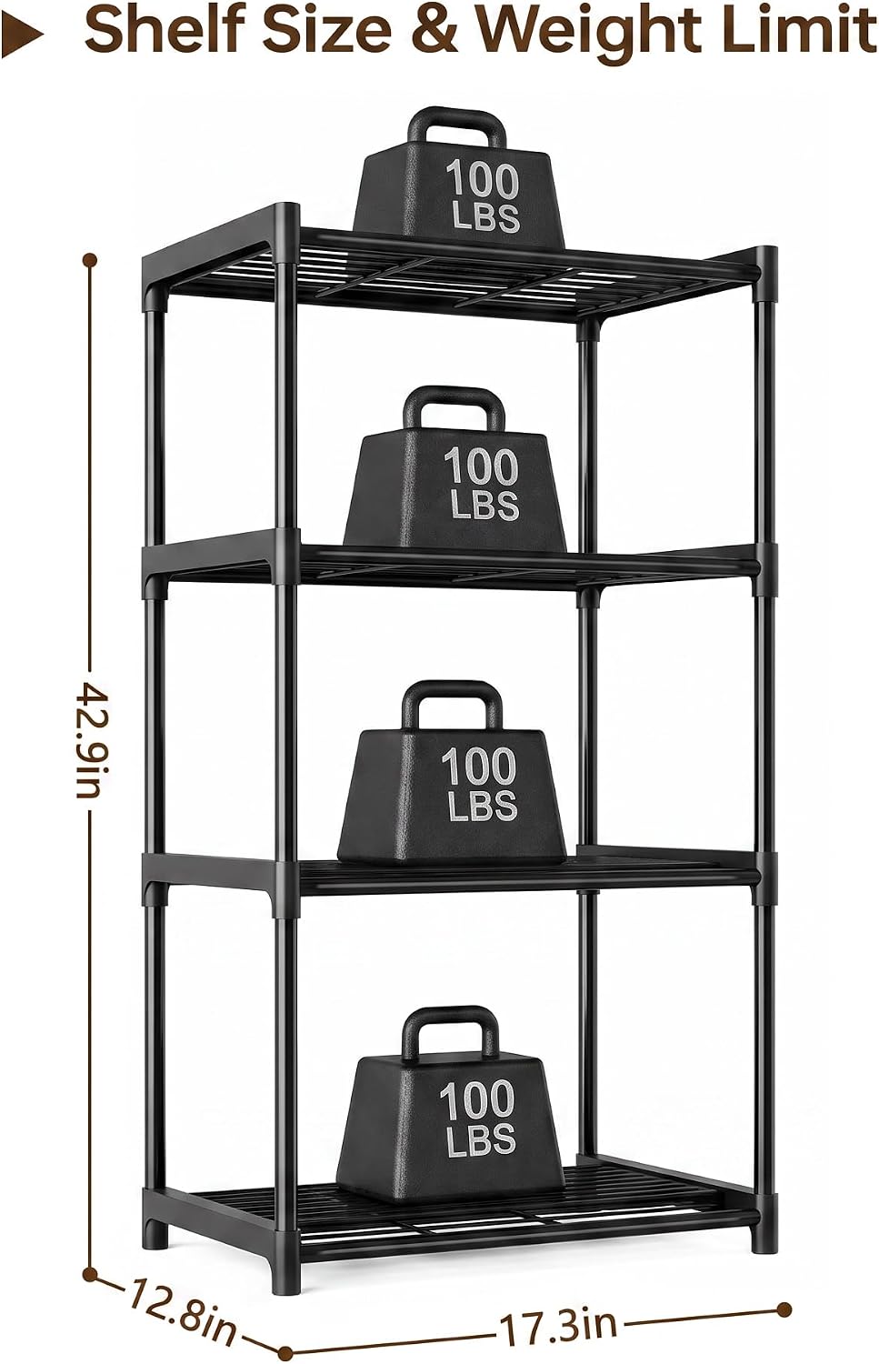 4-Tier Small Lightweight Storage Shelves with Plastic Connectors – Metal Shel...