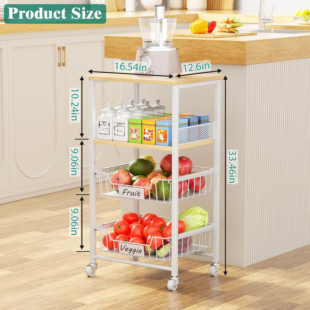 Giwil 4-Tier Fruit Vegetable Storage Cart Rolling Kitchen Cart with Drawer
