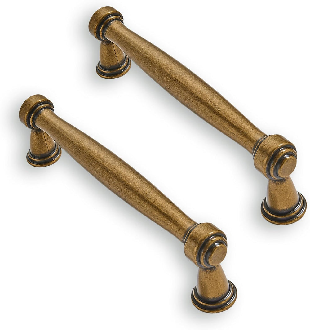 Solid Heavy-Duty 10 Pack 3 Inch Hole Center Vintage Antique Brass Cabinet pul...