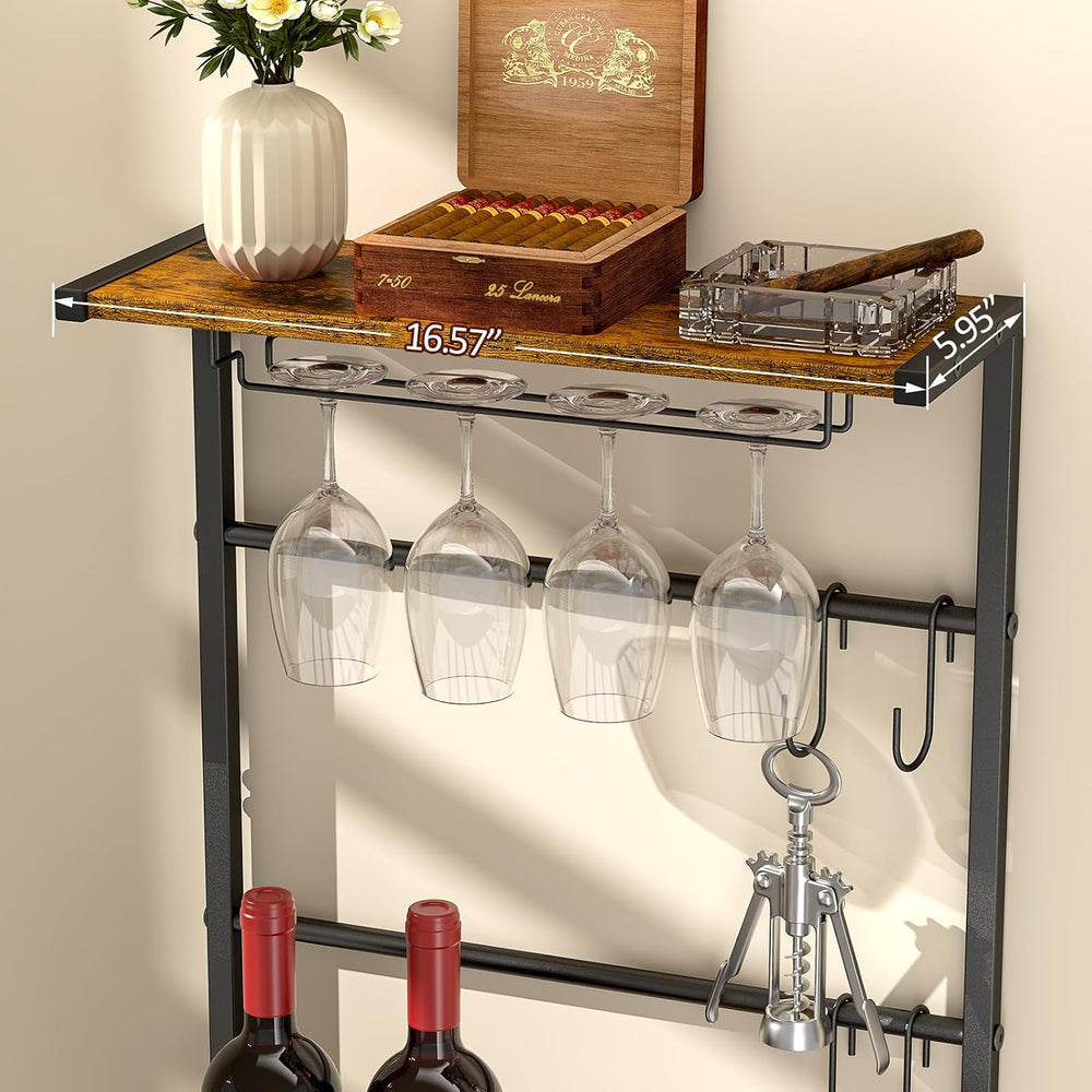 5-Tier Wine Rack Freestanding Floor, Liquor Bar Stand with Glasses Holder and...