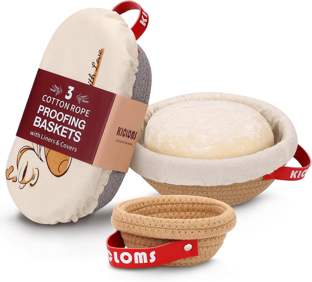 Cotton Rope Woven Bread Basket Set - Oval and Round Bread Baskets with Liners...