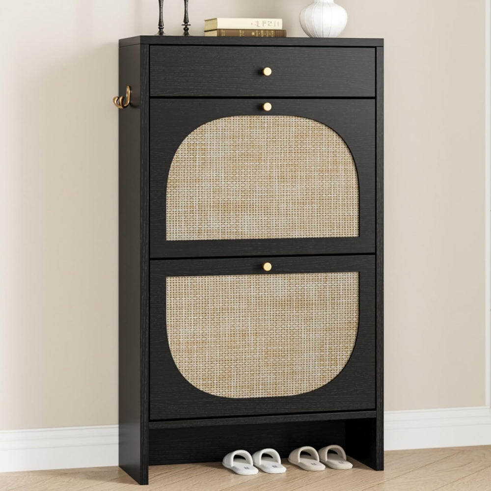 Nicetree Rattan Shoe Cabinet Storage for Entryway, Slim Shoe Rack with 2 Flip...