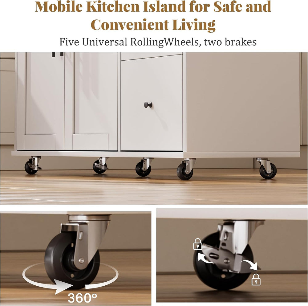 GRUSIGN 49.6" Kitchen Island on Wheels with Storage-Multifunctional Kitc...