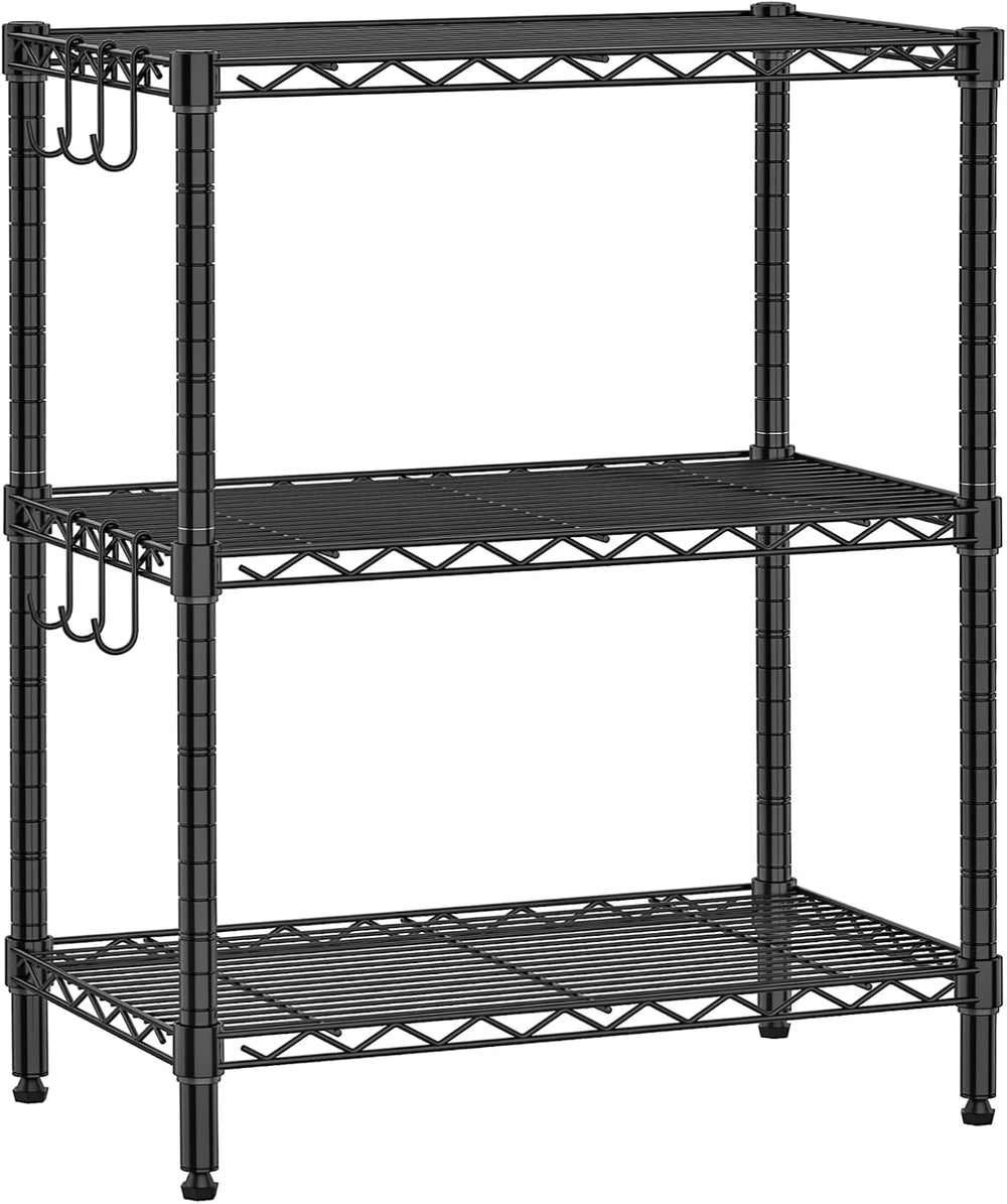 Folews 3-Tier Metal Storage Shelf, Adjustable Wire Shelving Unit, Black