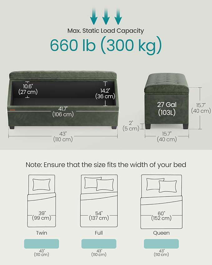 SONGMICS Velvet Storage Ottoman Bench, Foot Rest