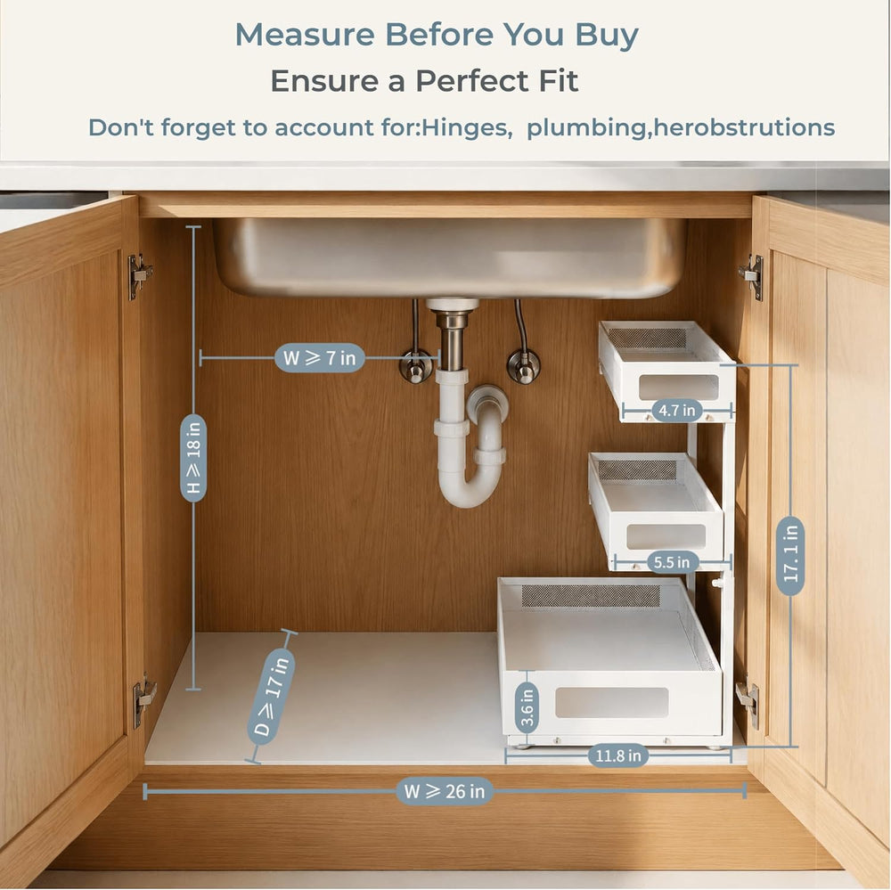 3-Tier Under Sink Organizer, Pull-Out Drawers, 2-Pack White