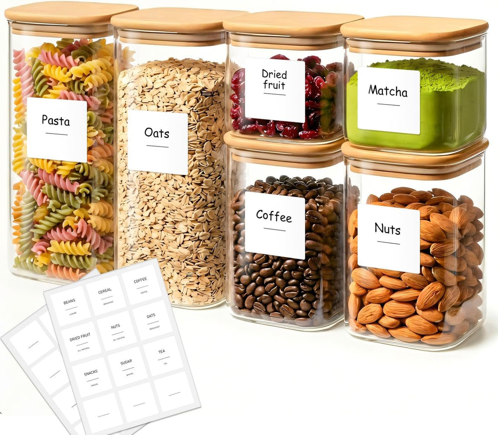 Glass Pantry Storage Containers with Lids 0.6/1.2/1.9 Qt 6 Pack