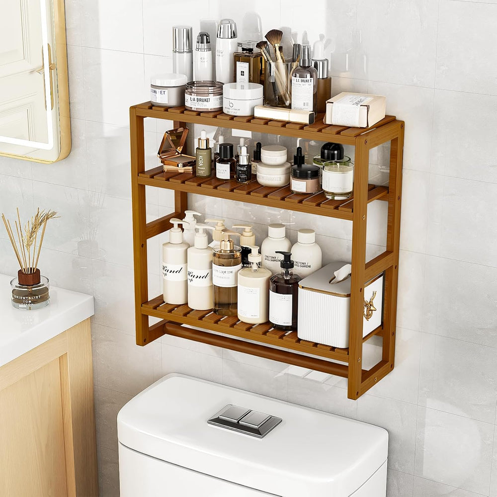 Galood Over The Toilet Storage Bathroom Shelves Wall Mounted 3 Tier Brown-L