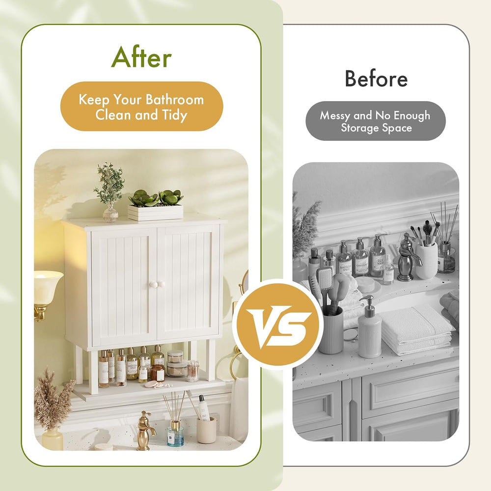 AmazerBath Bathroom Wall Cabinets, Bamboo Over The Toilet Storage Cabinet wit...
