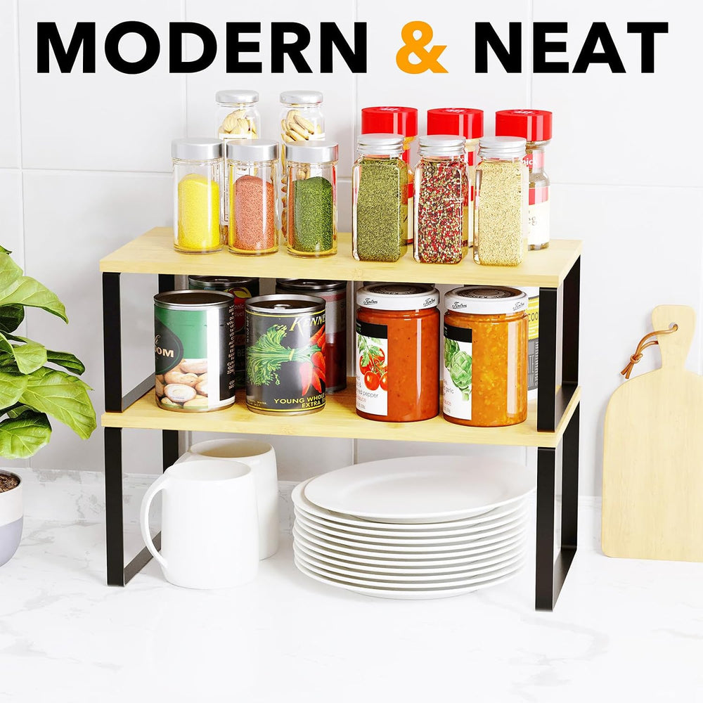 SpaceAid Cabinet Shelf Organizers 2 Pack, Kitchen Counter Rack Shelves Riser,...