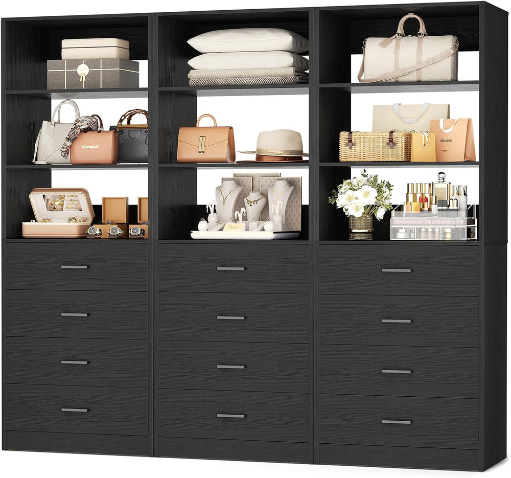 Aheaplus Closet Drawers Organizer System, 5.3FT Wood Closet System Set of 3