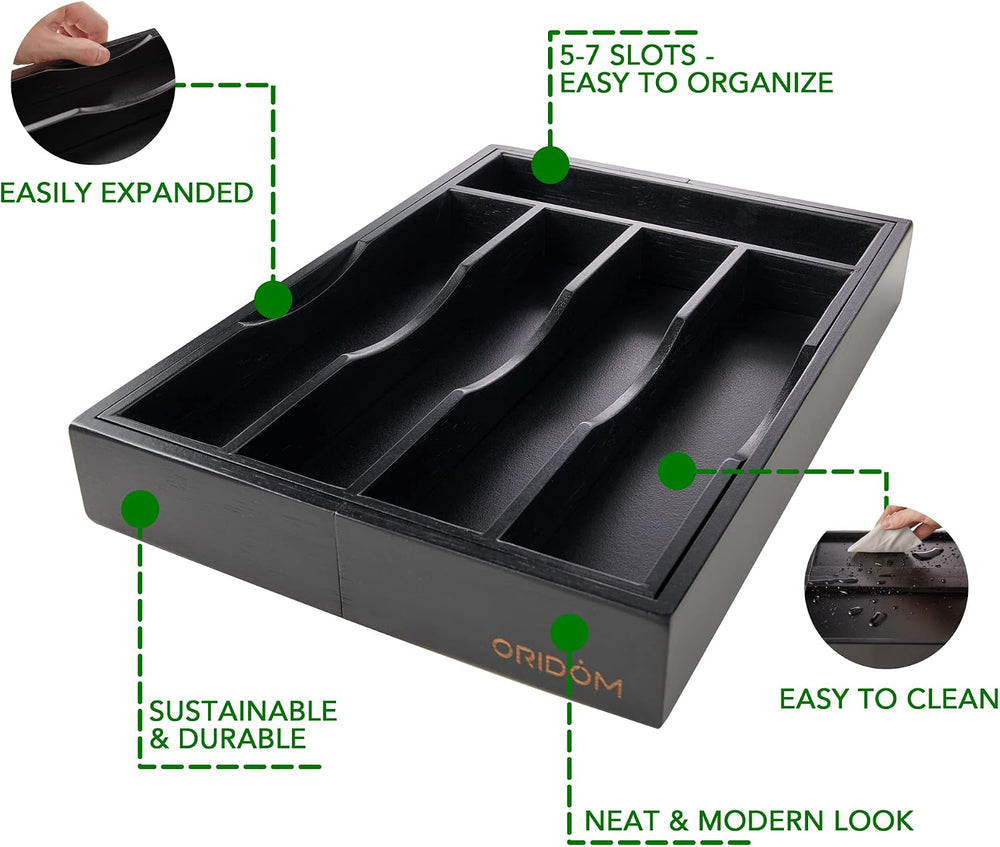Expandable Bamboo Kitchen Drawer Organizer for Cutlery and Utensils, Adjustab...