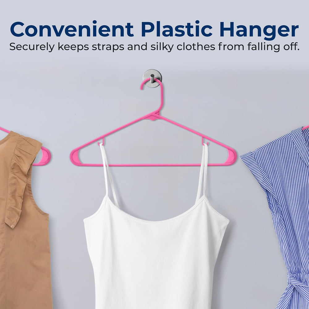 SereneLife 200 Pink Plastic Hangers Non-Slip Coat and Clothes Hanger Set Slim...