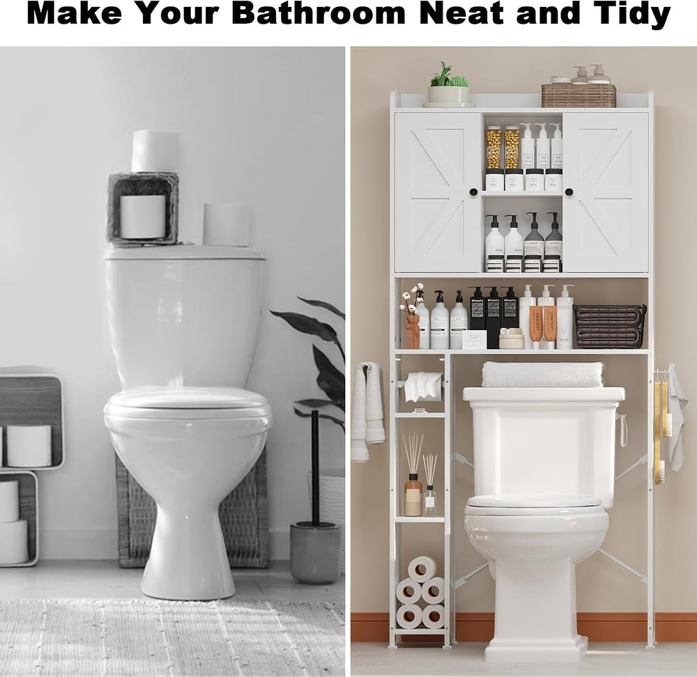 32"W Over The Toilet Storage Cabinet with Adjustable Shelves,White