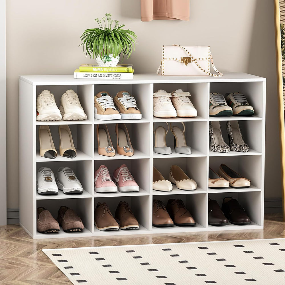Garden 4 you Shoe Storage Bench, Cubby Shoe Rack with 16 Cubbies, 4-Tier Wood...