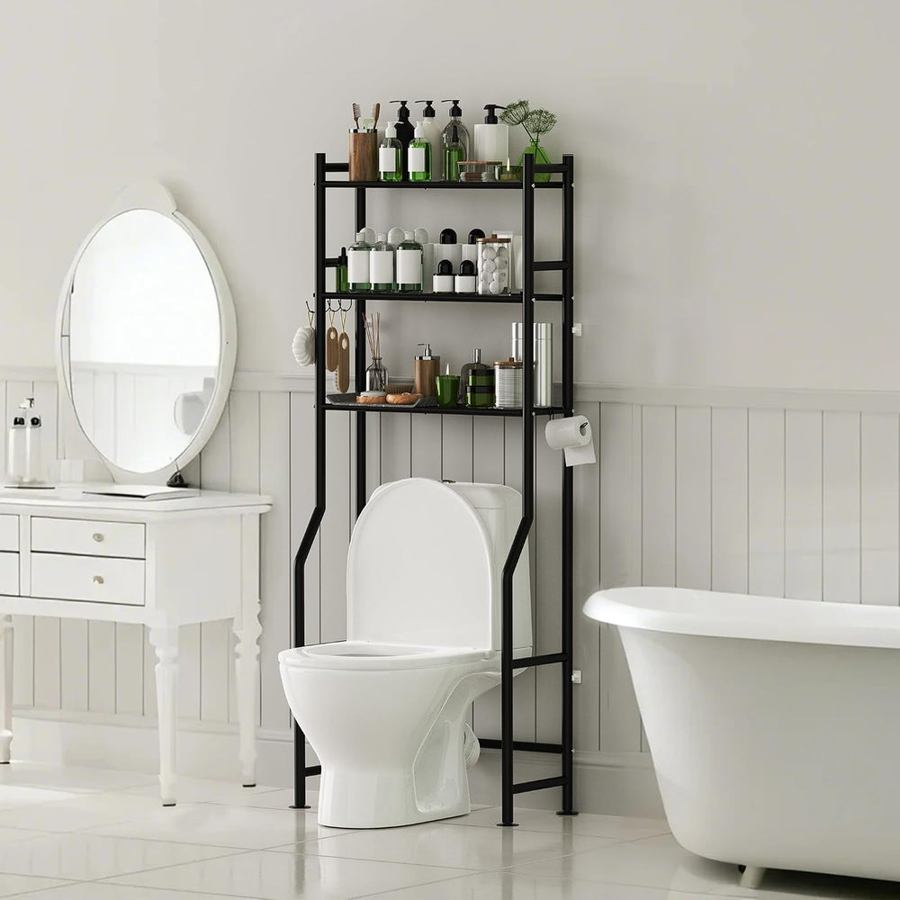 GloTika 3-Tier Over Toilet Storage Cabinet, No Drilling, 64" H, Black