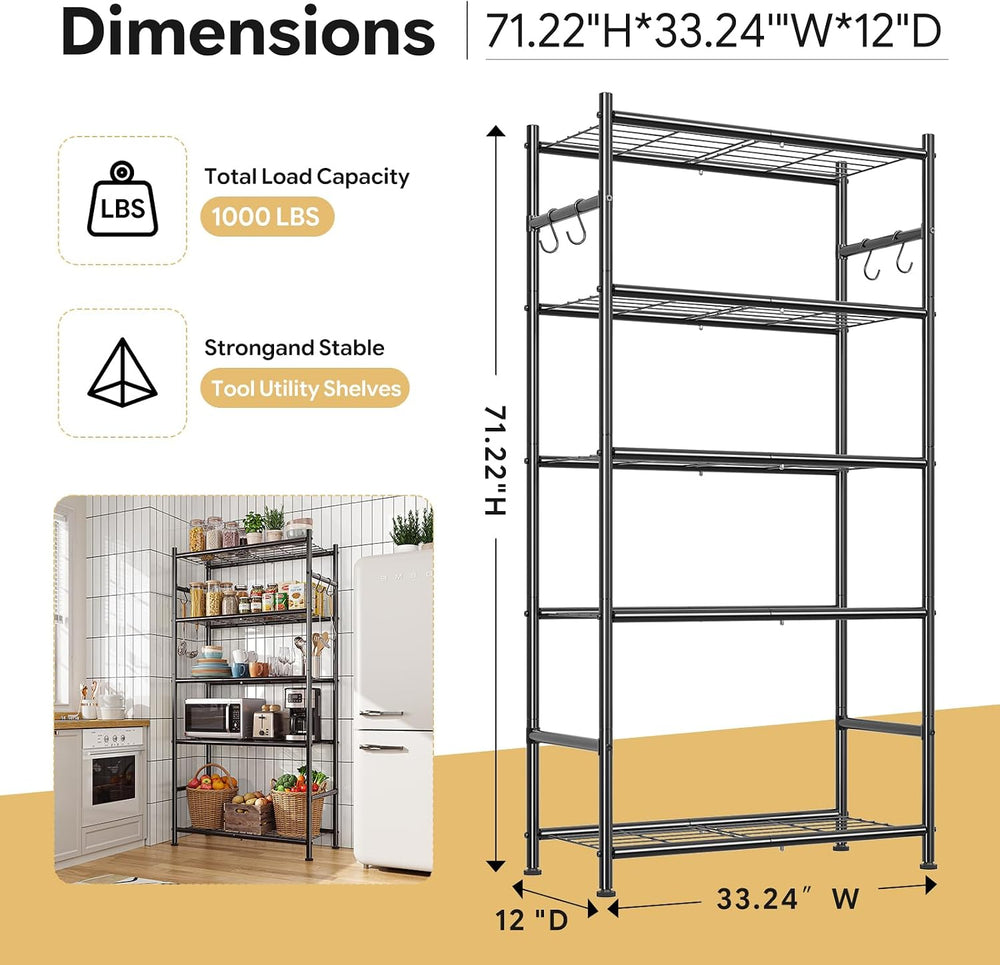 Simple Trending 5 Tier Storage Shelves, 33.5" W x 12.5" D x 71.25&q...