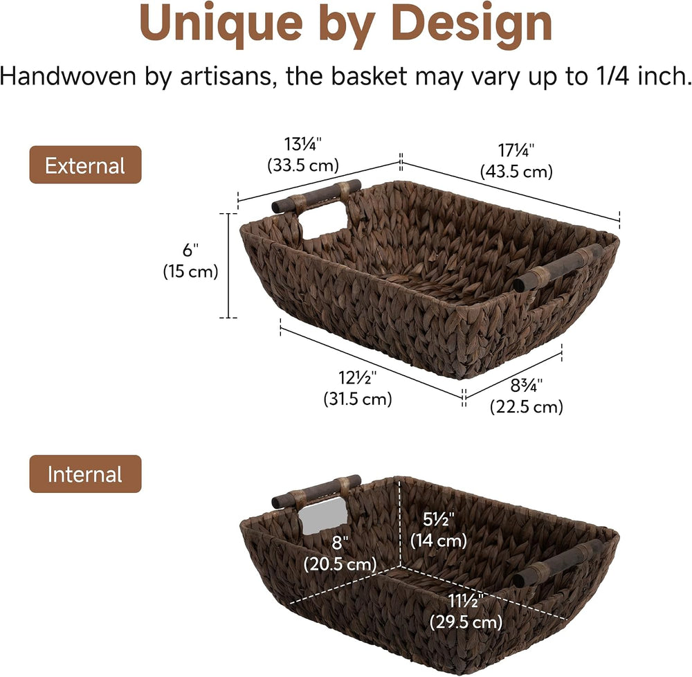 StorageWorks Wicker Storage Baskets for Shelves, 2 Pack Brown Large Basket