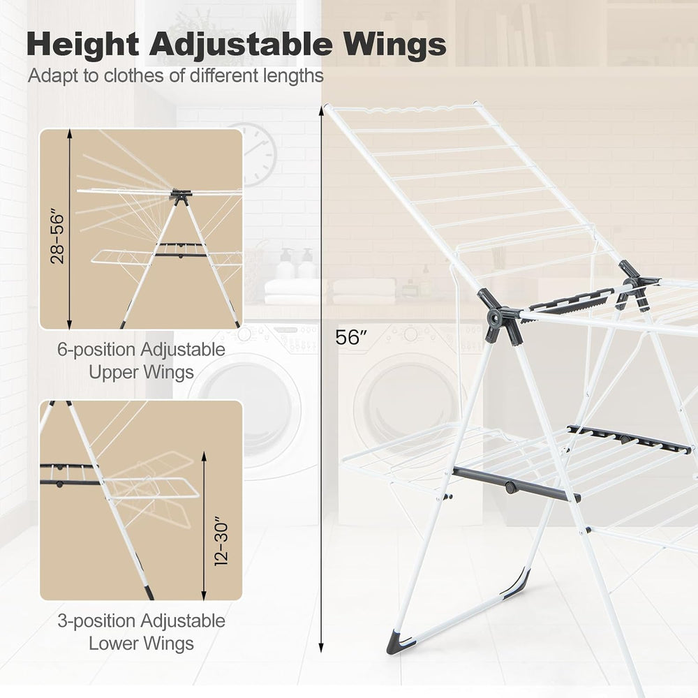 Tangkula 2-Tier Freestanding Foldable Clothes Drying Rack, No Assembly